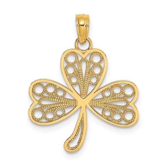 14k Yellow Gold Filigree 3-Leaf Clover Luck Shamrock Charm Necklace Pendant - Picture 1 of 1
